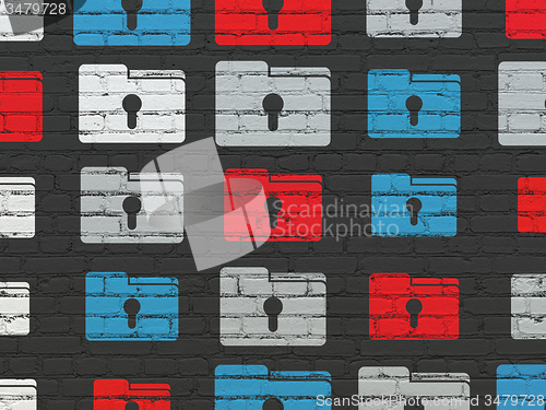 Image of Finance concept: Folder With Keyhole icons on wall background