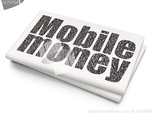 Image of Money concept: Mobile Money on Blank Newspaper background