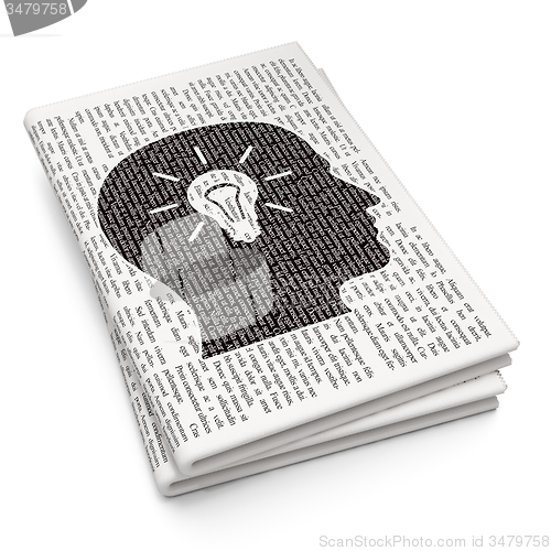 Image of Studying concept: Head With Light Bulb on Newspaper background