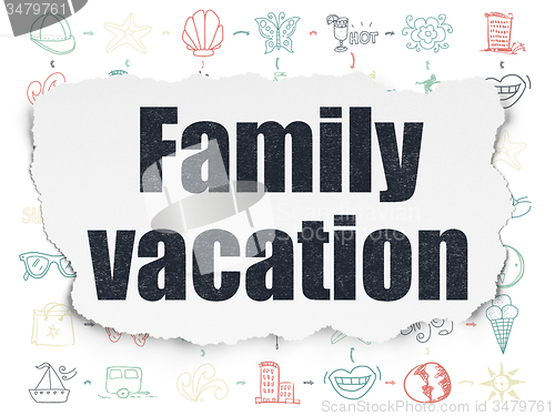 Image of Tourism concept: Family Vacation on Torn Paper background