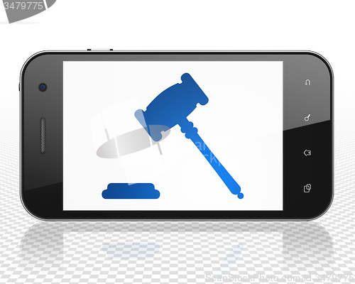 Image of Law concept: Smartphone with Gavel on display