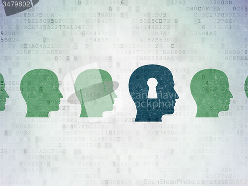 Image of Learning concept: head with keyhole icon on Digital Paper background