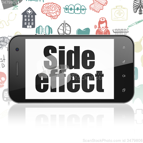 Image of Health concept: Smartphone with Side Effect on display