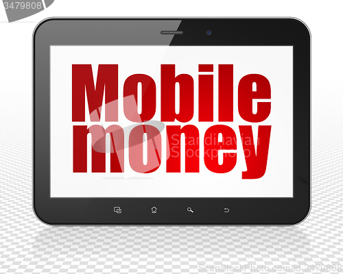 Image of Money concept: Tablet Pc Computer with Mobile Money on display
