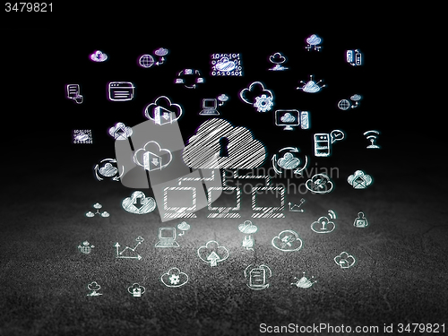 Image of Cloud computing concept: Cloud Network in grunge dark room