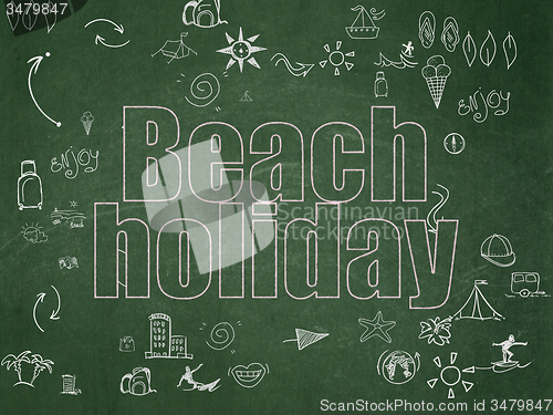 Image of Travel concept: Beach Holiday on School Board background