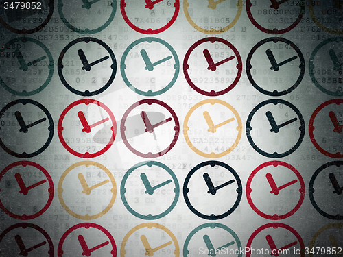 Image of Time concept: Clock icons on Digital Paper background