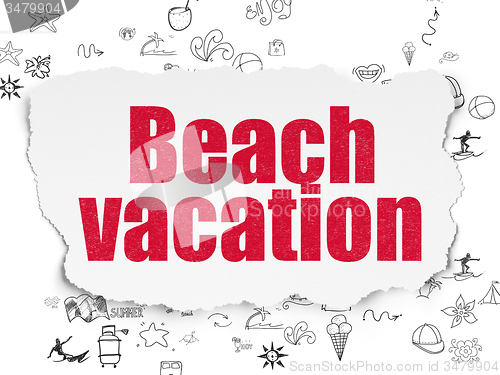 Image of Travel concept: Beach Vacation on Torn Paper background