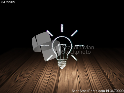 Image of Business concept: Light Bulb in grunge dark room