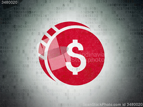 Image of Currency concept: Dollar Coin on Digital Paper background