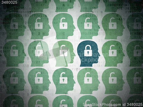 Image of Finance concept: head with padlock icon on Digital Paper background