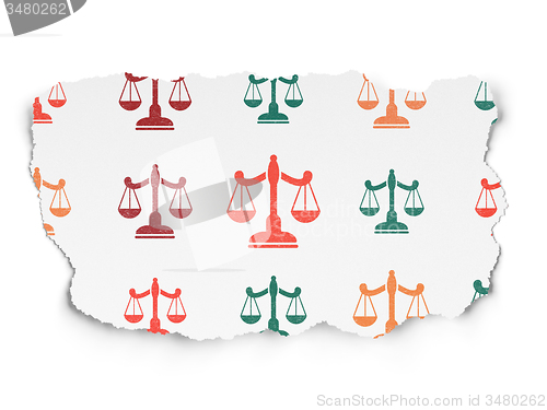 Image of Law concept: Scales icons on Torn Paper background