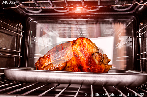 Image of Roast chicken in the oven.