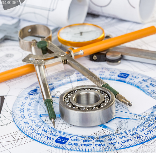 Image of Ball bearings on technical drawing