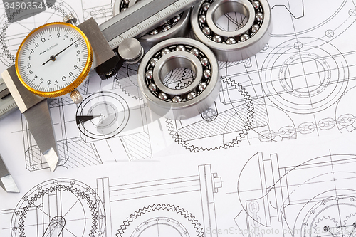 Image of Ball bearings on technical drawing