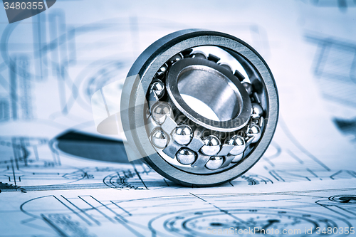 Image of Ball bearings on technical drawing