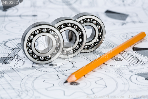 Image of Ball bearings on technical drawing