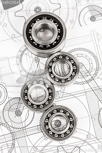 Image of Ball bearings on technical drawing