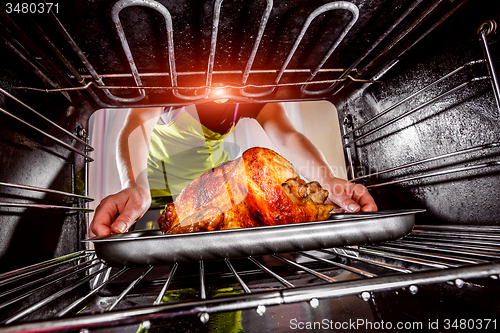 Image of Cooking chicken in the oven at home.