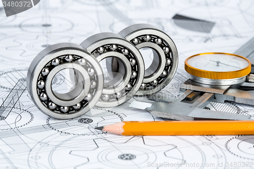 Image of Ball bearings on technical drawing