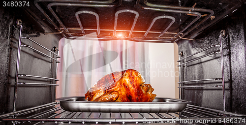 Image of Roast chicken in the oven.