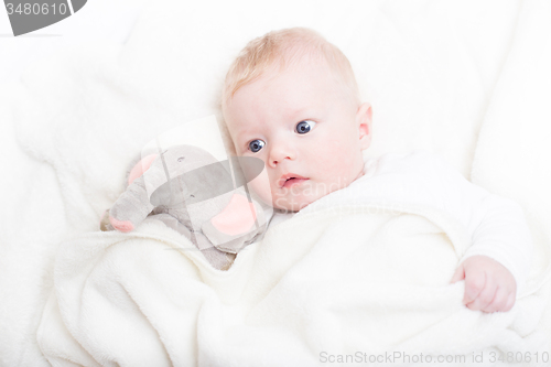 Image of Baby with plush toy.