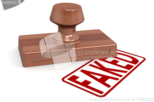 Image of Wooden stamp faked with red text