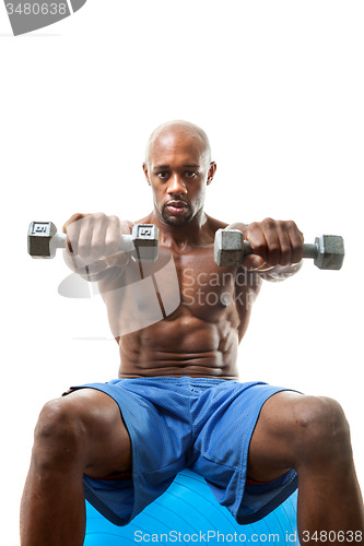 Image of Muscle Man Holding Dumbells