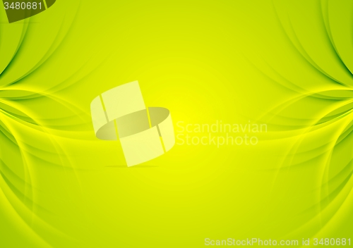 Image of Abstract green shiny waves background