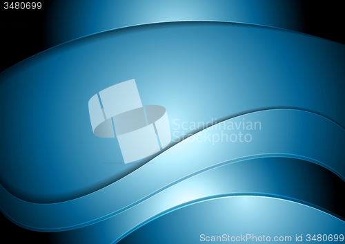 Image of Dark shiny blue abstract waves design