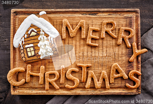 Image of gingerbread words Merry Christmas