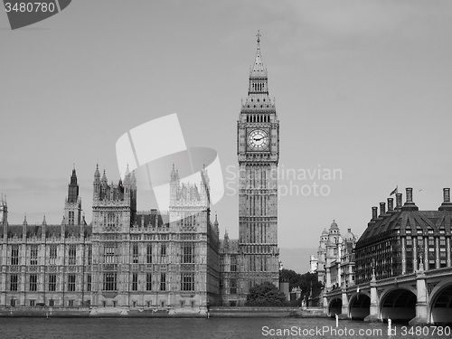 Image of Black and white Houses of Parliament in London