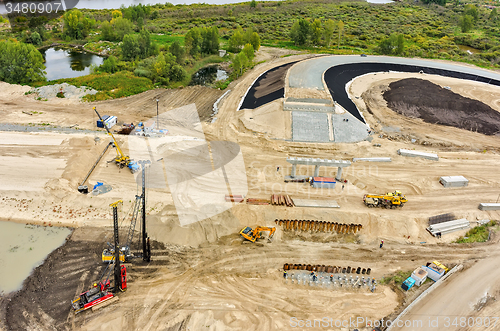 Image of Bird eye view on road construction. Tyumen. Russia