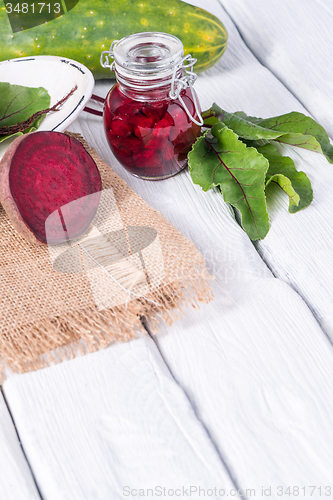 Image of Beetroots rustic wooden table 