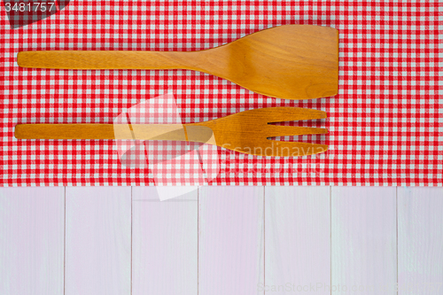 Image of Kitchenware on red towel