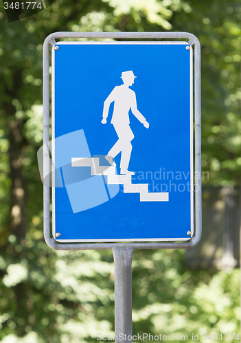 Image of Blue roadsign in Switzerland, stairs 