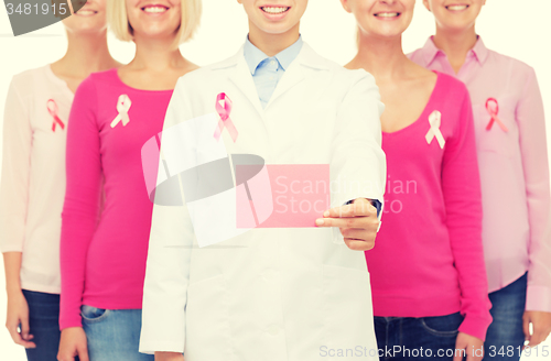 Image of close up of women with cancer awareness ribbons