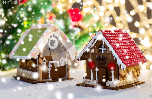 Image of closeup of beautiful gingerbread house at home