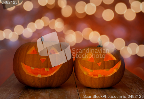 Image of close up of pumpkins on table