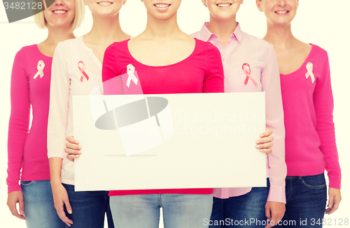 Image of close up of women with cancer awareness ribbons