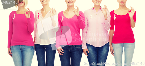 Image of close up of women with cancer awareness ribbons