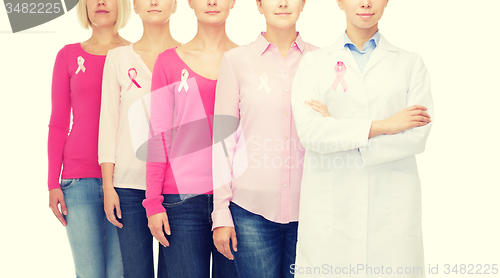 Image of close up of women with cancer awareness ribbons