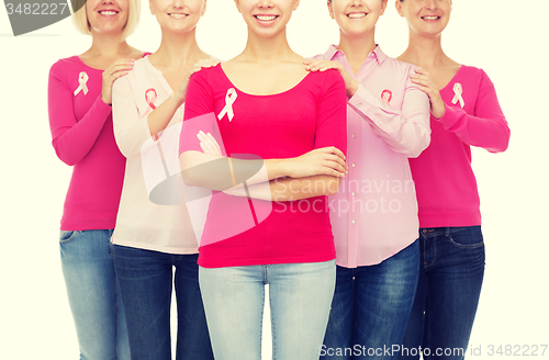 Image of close up of women with cancer awareness ribbons