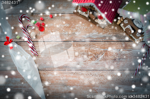 Image of closeup of beautiful gingerbread houses on table