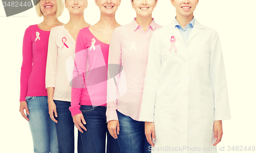 Image of close up of women with cancer awareness ribbons