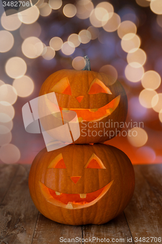 Image of close up of pumpkins on table