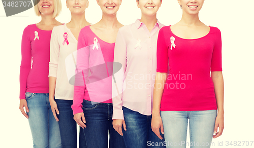 Image of close up of women with cancer awareness ribbons