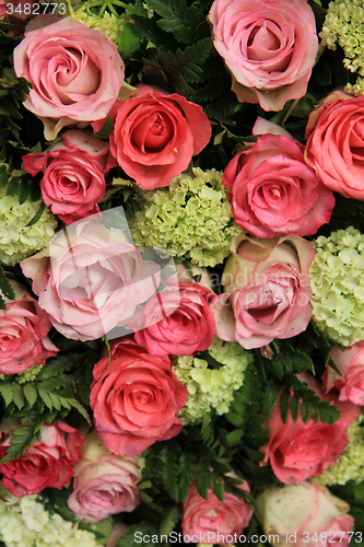 Image of Bridal arrangement, pink roses and hydrangea
