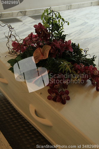 Image of Funeral flowers on a casket