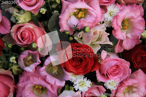 Image of Red, pink and white wedding arrangement